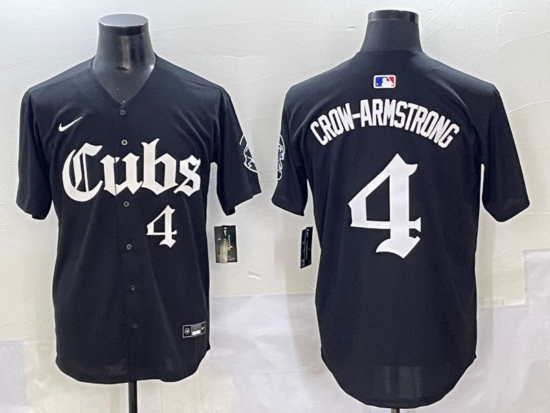 Men 2025 Chicago Cubs 4 Crow-Armstrong Black Five generations Joint Name Nike MLB Jersey style 10
